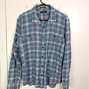 Lucky Brand Shirt Mens Humboldt Flannel Blue Plaid Button Up Western Fall Warm